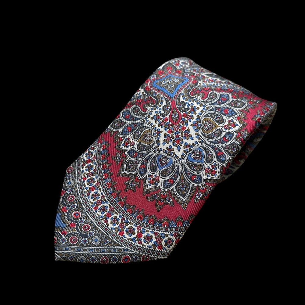 Mallory & Church London Mens Silk Tie Red Blue Paisley Medallion Formal Necktie